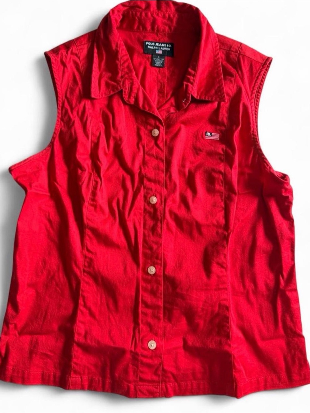 Ralph Lauren Red Sleeveless Button-Down Shirt